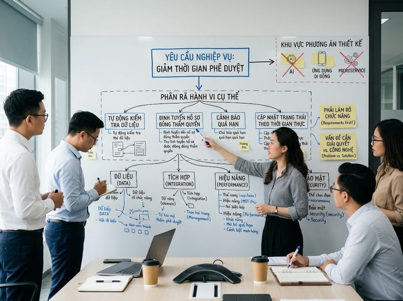 Yêu cầu nghiệp vụ và yêu cầu công nghệ cần liên kết bằng chức năng và tiêu chí đo